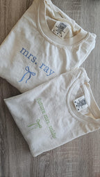 Embroidery Custom Mrs. Bride Shirt, Bride Gift, Wedding shirt, Engagement gift, Bachelorete party tee, Gift for her, Coquette bow bride tee.