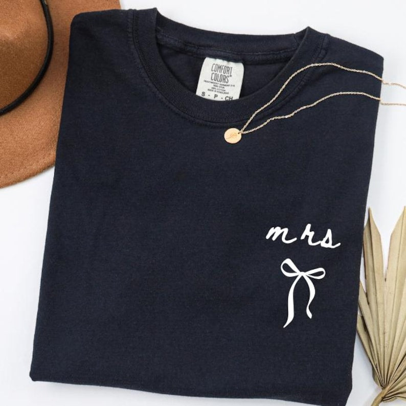 Comfort Colors Bride Shirt: Personalized Future Mrs Shirts, Coquette Bow Bride Shirts, Minimalist Simple Bride Gifts For Her