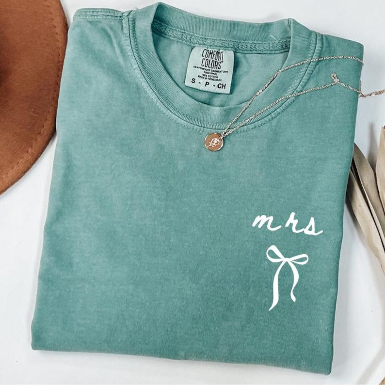 Comfort Colors Bride Shirt: Personalized Future Mrs Shirts, Coquette Bow Bride Shirts, Minimalist Simple Bride Gifts For Her