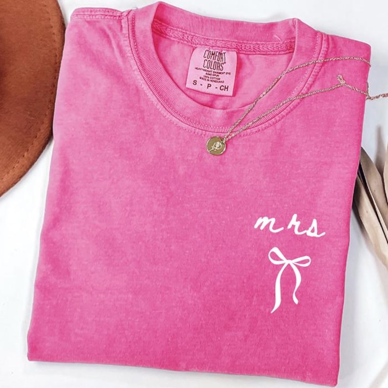 Comfort Colors Bride Shirt: Personalized Future Mrs Shirts, Coquette Bow Bride Shirts, Minimalist Simple Bride Gifts For Her