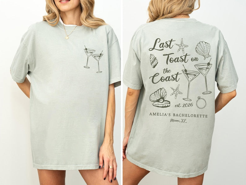 Last Toast on the Coast, Beach Bachelorette Party Shirts, Custom Bach Tees, Luxury Bachelorette Merch, Beach Bride, Coastal Bachelorette