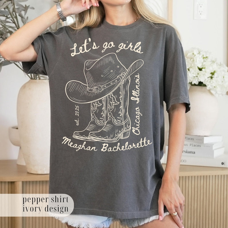 Let's Go Girls, Custom Western Bachelorette Shirt, Cowgirl Bride Tee, Personalized Nashville Bach Shirts, Matching Country Bridal Squad