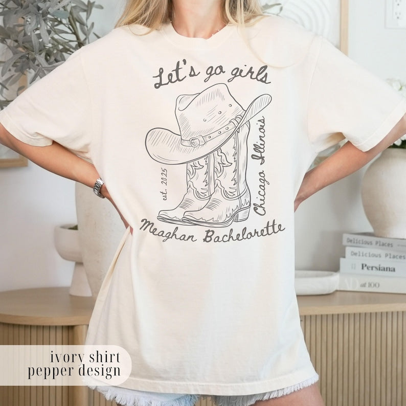 Let's Go Girls, Custom Western Bachelorette Shirt, Cowgirl Bride Tee, Personalized Nashville Bach Shirts, Matching Country Bridal Squad