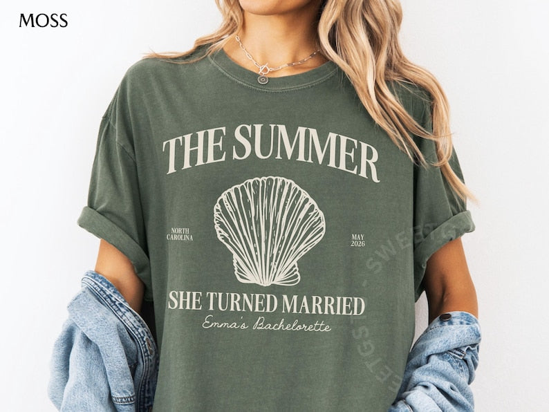 Summer I Turned Married Bachelorette Shirts - Personalized Bridal Party Tshirt for Bach Trip BA2604