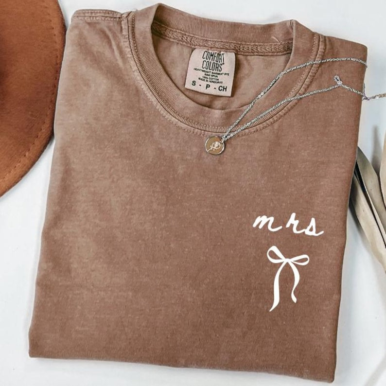 Comfort Colors Bride Shirt: Personalized Future Mrs Shirts, Coquette Bow Bride Shirts, Minimalist Simple Bride Gifts For Her