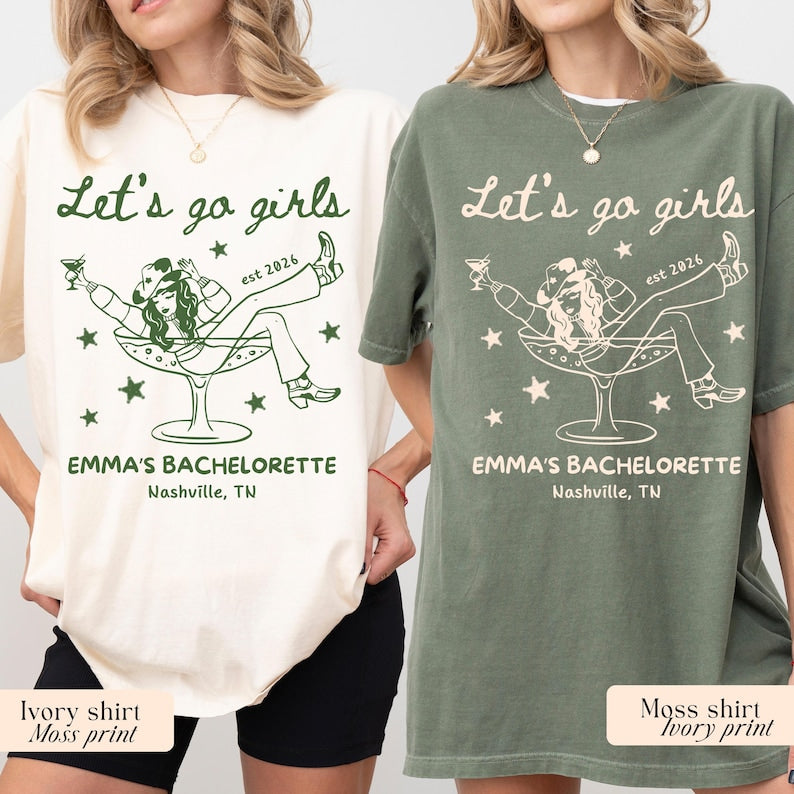 Let's Go Girls, Custom Western Bachelorette Shirt, Cowgirl Bride Tee, Personalized Nashville Bach Shirts, Matching Country Bridal Squad