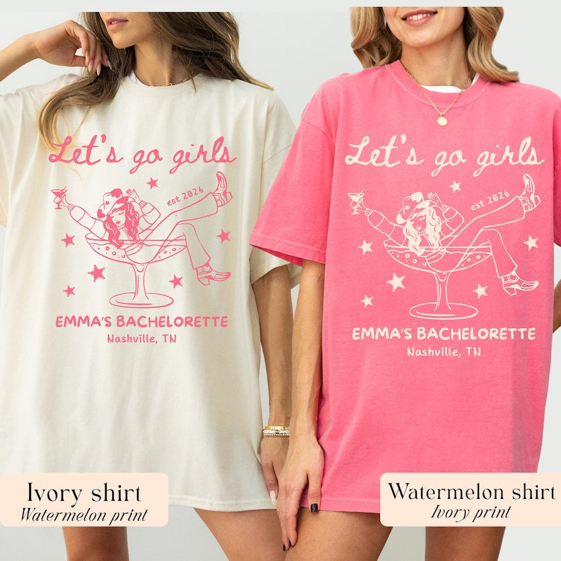 Let's Go Girls, Custom Western Bachelorette Shirt, Cowgirl Bride Tee, Personalized Nashville Bach Shirts, Matching Country Bridal Squad