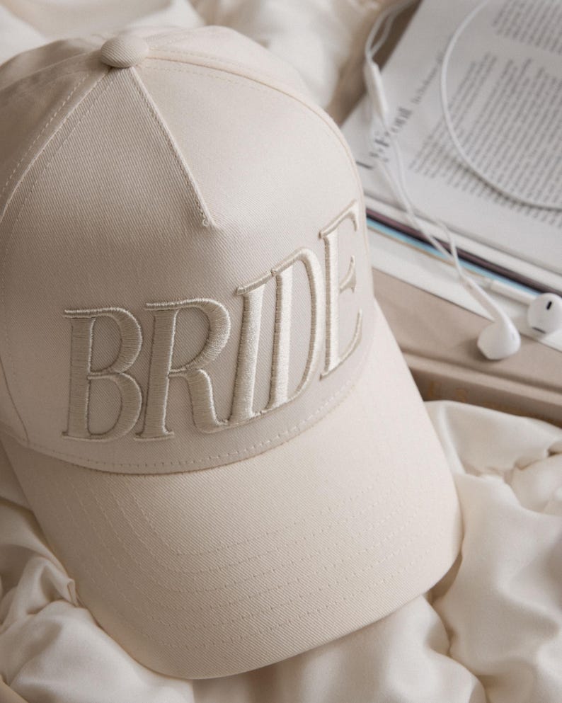xo, Fetti Bride Embroidered Trucker Hat | Bachelorette Party Gift, Cotton 5 Panel Hat, Neutral Ivory Cap, Bridal Shower, Tonal, Accessory