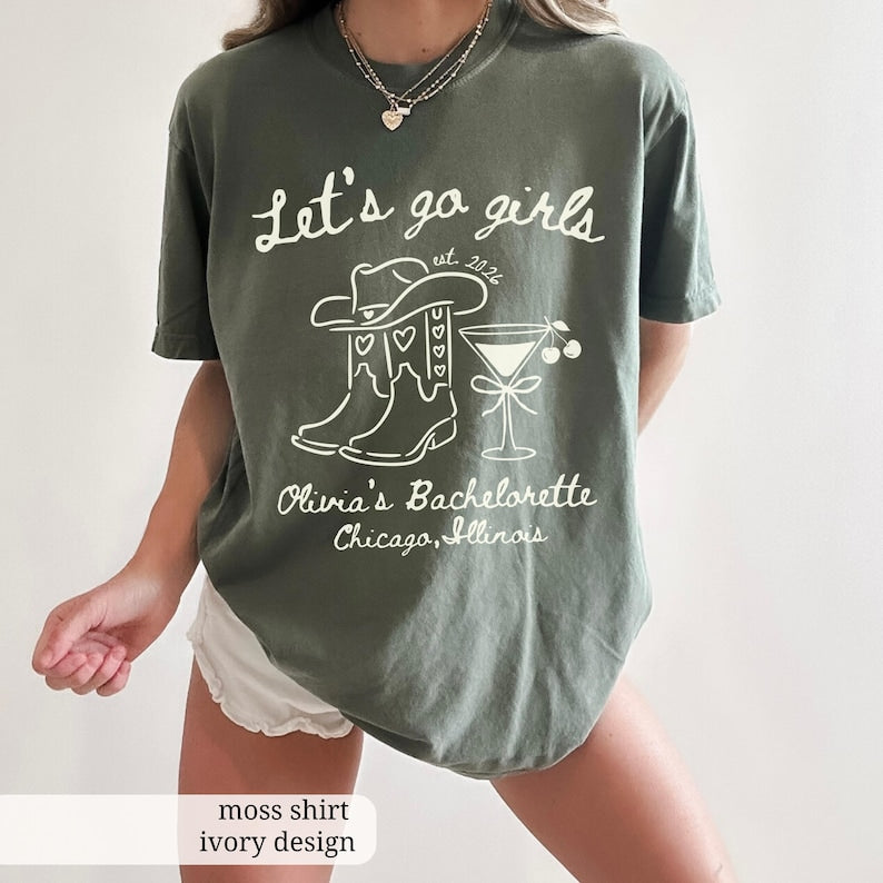 Custom Cowgirl Bride Shirt, Lets Go Girls Nashville Bach Shirt, Personalized Western Bachelorette Shirt, Matching Country Bridal Party Tees