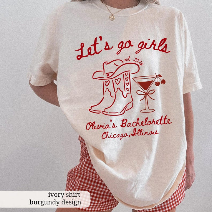 Custom Cowgirl Bride Shirt, Lets Go Girls Nashville Bach Shirt, Personalized Western Bachelorette Shirt, Matching Country Bridal Party Tees