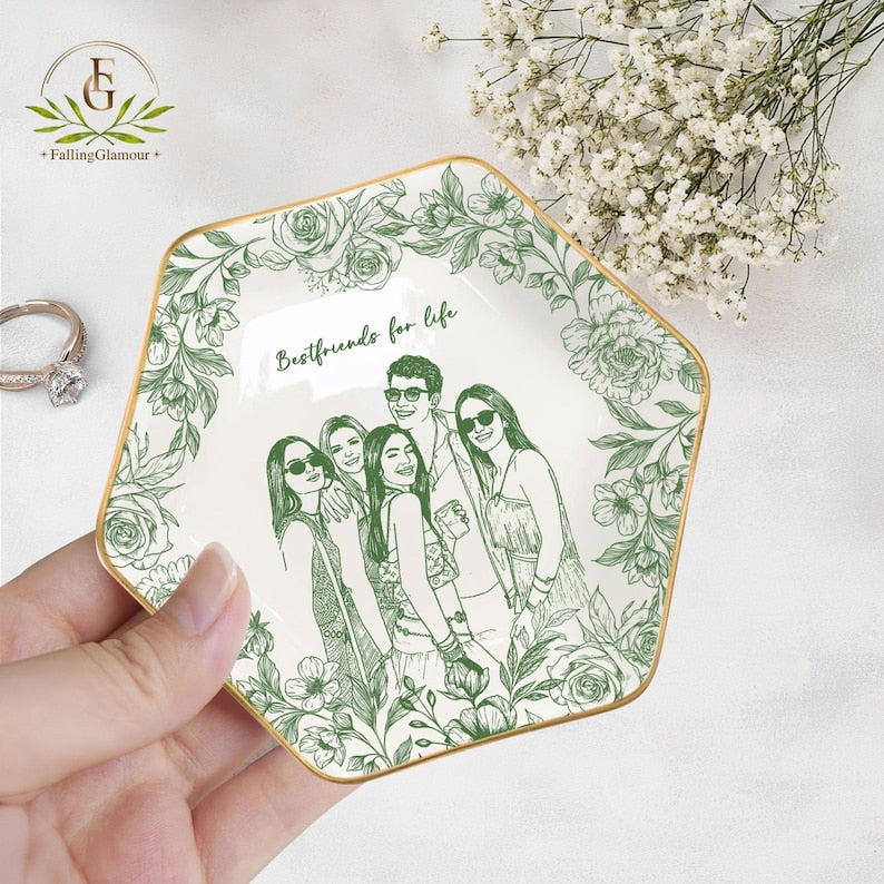 Personalized Bestie Photo Jewelry Dish, Trinket Tray Gift For Bridesmaid,Soul Sister Gift,Birthday Gift for Friends,Ring Dish for Friendship
