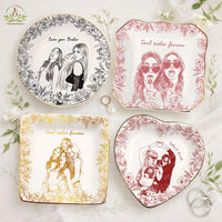Personalized Bestie Photo Jewelry Dish, Trinket Tray Gift For Bridesmaid,Soul Sister Gift,Birthday Gift for Friends,Ring Dish for Friendship