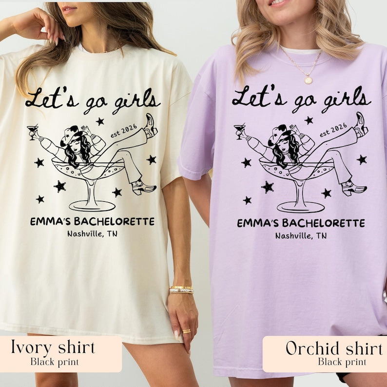 Let's Go Girls, Custom Western Bachelorette Shirt, Cowgirl Bride Tee, Personalized Nashville Bach Shirts, Matching Country Bridal Squad