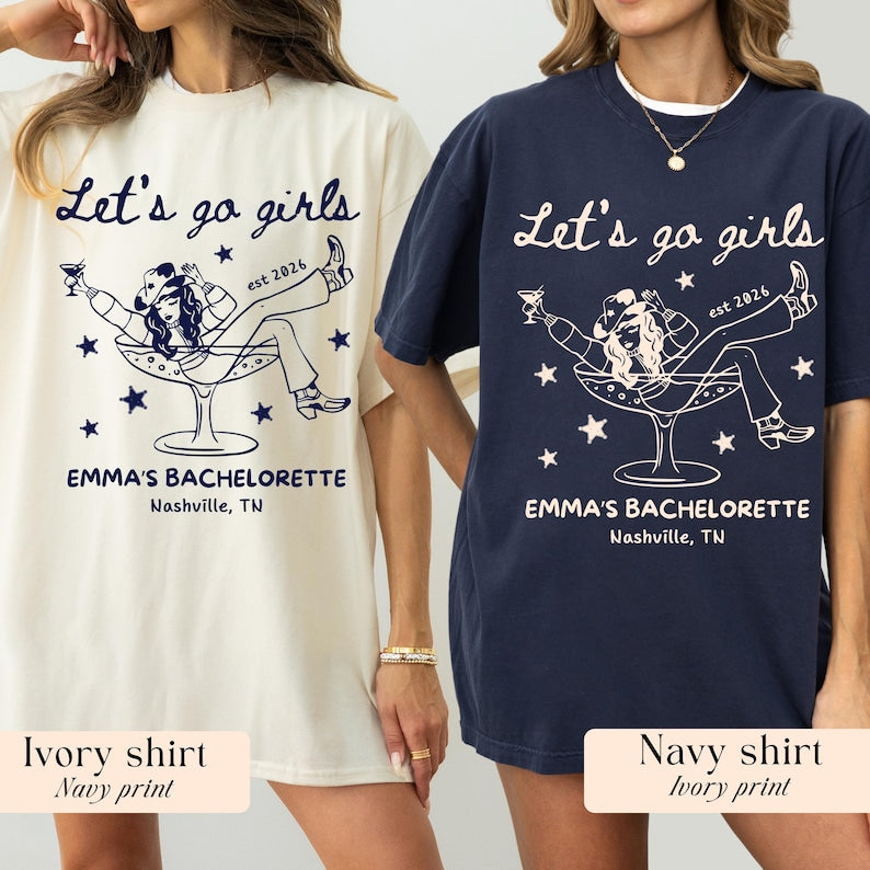 Let's Go Girls, Custom Western Bachelorette Shirt, Cowgirl Bride Tee, Personalized Nashville Bach Shirts, Matching Country Bridal Squad