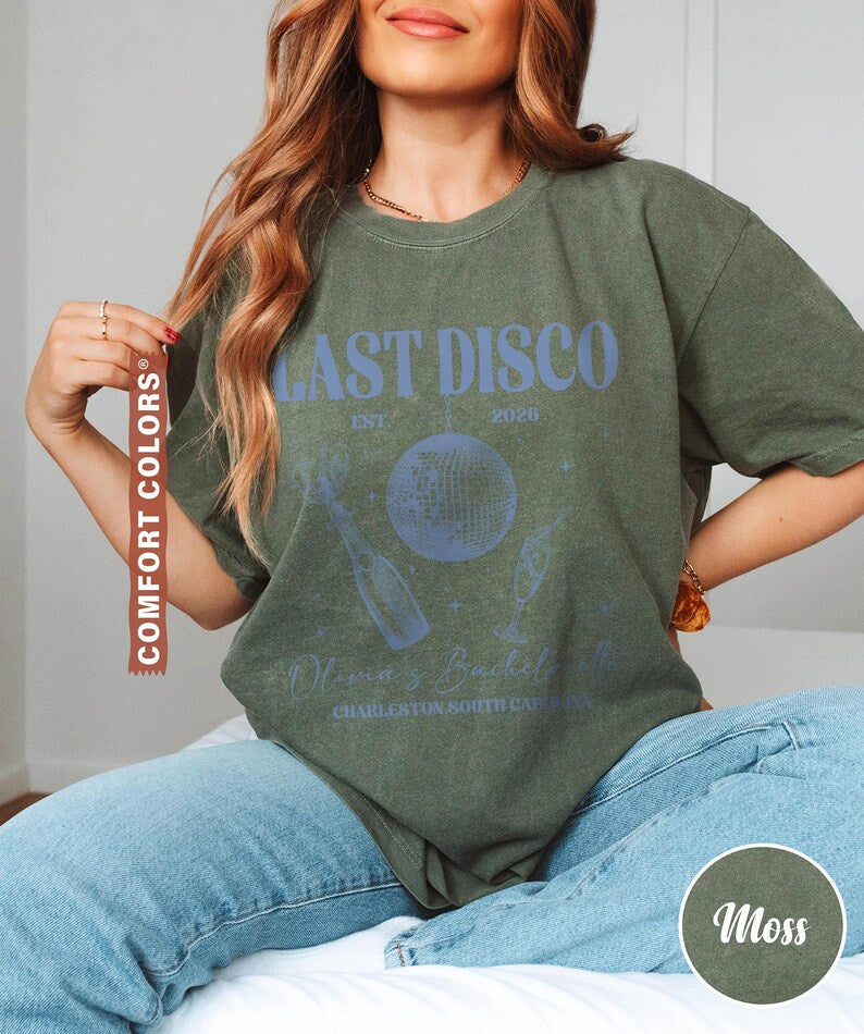 Last Disco Bachelorette Shirts, Disco Bride Personalized Shirt, Custom Name Bridal Party Gift, Bachelorette Tee, Wedding Comfort Colors® Tee