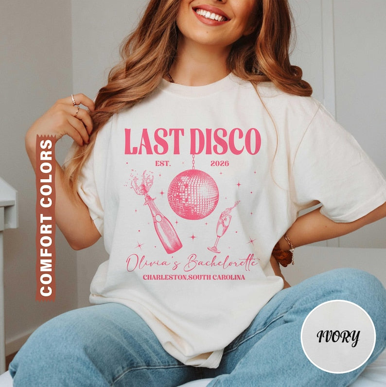 Last Disco Bachelorette Shirts, Disco Bride Personalized Shirt, Custom Name Bridal Party Gift, Bachelorette Tee, Wedding Comfort Colors® Tee