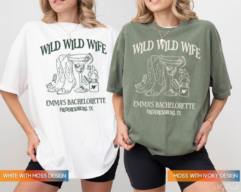 Wild Wild Wife Custom Cowgirl Bachelorette Shirts, Cherry Margarita Bach Merch, Personalized Nashville Texas Austin Bridal Party T-Shirts