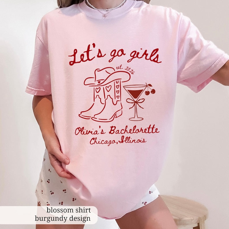 Custom Cowgirl Bride Shirt, Lets Go Girls Nashville Bach Shirt, Personalized Western Bachelorette Shirt, Matching Country Bridal Party Tees
