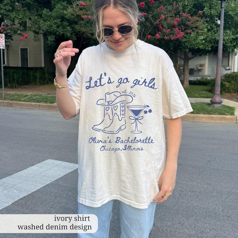 Custom Cowgirl Bride Shirt, Lets Go Girls Nashville Bach Shirt, Personalized Western Bachelorette Shirt, Matching Country Bridal Party Tees