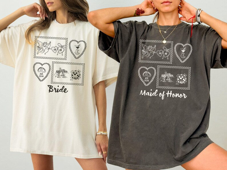 Custom Bachelorette Party Shirt, Retro Stamp Bride Bridesmaid T-shirt, Comfort Colors Bridal Party Tee, Coquette Disco Cherub Wedding Shirt