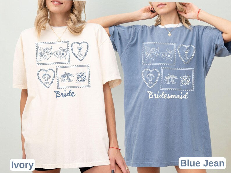 Custom Bachelorette Party Shirt, Retro Stamp Bride Bridesmaid T-shirt, Comfort Colors Bridal Party Tee, Coquette Disco Cherub Wedding Shirt