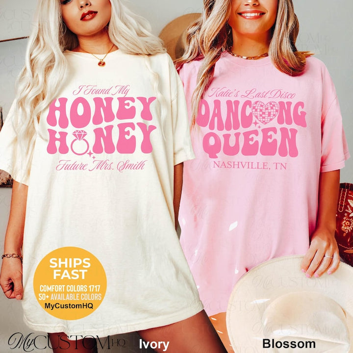 Disco Bachelorette Shirts Brides Last Disco Bachelorette Hippie Disco Bride Shirt Dancing Queen She Found Her Honey Honey Shirt for Bride