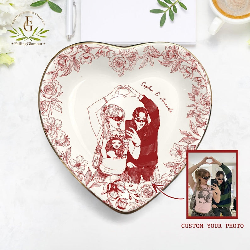 Personalized Bestie Photo Jewelry Dish, Trinket Tray Gift For Bridesmaid,Soul Sister Gift,Birthday Gift for Friends,Ring Dish for Friendship