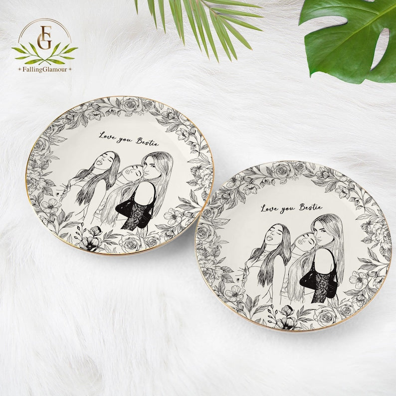Personalized Bestie Photo Jewelry Dish, Trinket Tray Gift For Bridesmaid,Soul Sister Gift,Birthday Gift for Friends,Ring Dish for Friendship