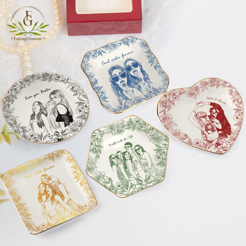Personalized Bestie Photo Jewelry Dish, Trinket Tray Gift For Bridesmaid,Soul Sister Gift,Birthday Gift for Friends,Ring Dish for Friendship