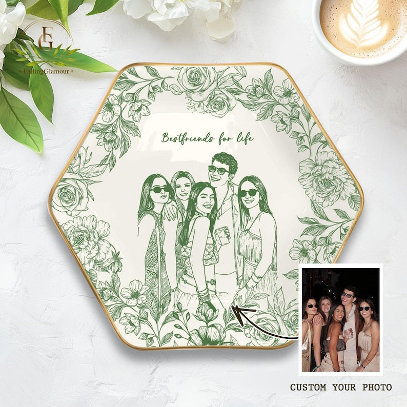 Personalized Bestie Photo Jewelry Dish, Trinket Tray Gift For Bridesmaid,Soul Sister Gift,Birthday Gift for Friends,Ring Dish for Friendship