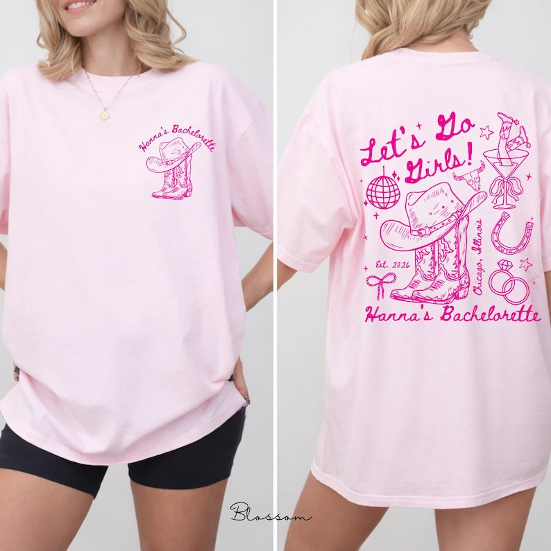 Let's Go Girls Western Bachelorette Shirt, Custom Cowgirl Bride Tee, Personalized Nashville Bach Shirts, Matching Country Bridal Squad Gift