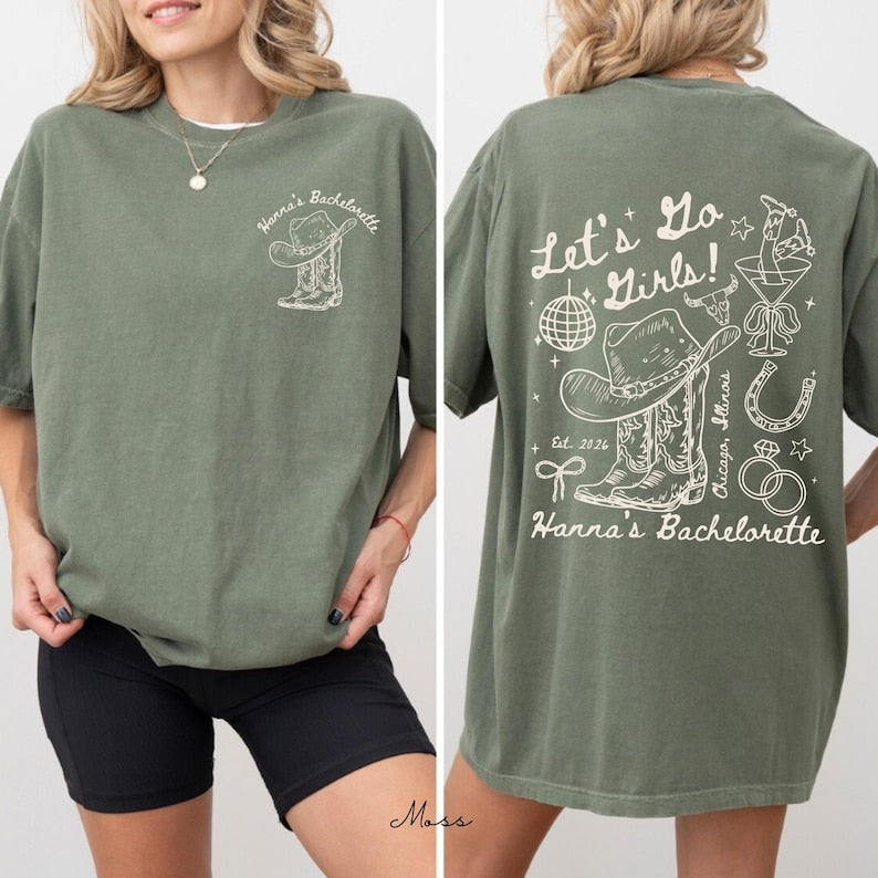 Let's Go Girls Western Bachelorette Shirt, Custom Cowgirl Bride Tee, Personalized Nashville Bach Shirts, Matching Country Bridal Squad Gift