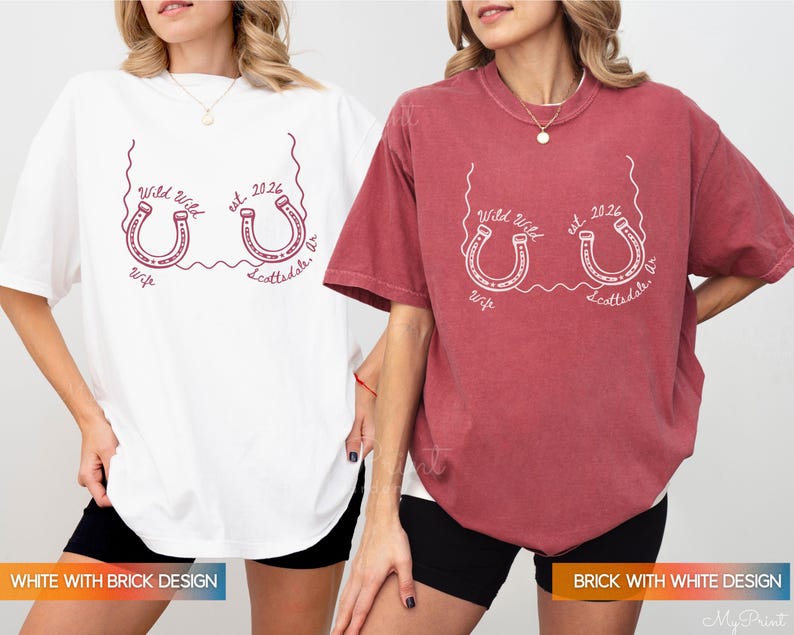 Wild Wild Wife Custom Cowgirl Bachelorette Shirts, One Lucky Bride Bach Merch, Personalized Nashville Texas Austin Bridal Party T-Shirts