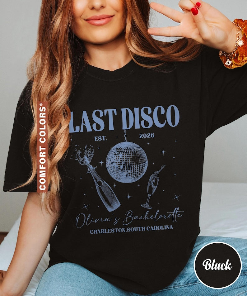 Last Disco Bachelorette Shirts, Disco Bride Personalized Shirt, Custom Name Bridal Party Gift, Bachelorette Tee, Wedding Comfort Colors® Tee