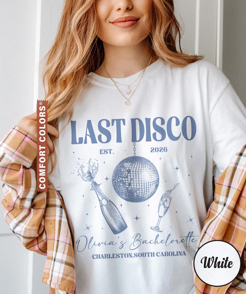 Last Disco Bachelorette Shirts, Disco Bride Personalized Shirt, Custom Name Bridal Party Gift, Bachelorette Tee, Wedding Comfort Colors® Tee