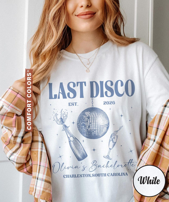 Last Disco Bachelorette Shirts, Disco Bride Personalized Shirt, Custom Name Bridal Party Gift, Bachelorette Tee, Wedding Comfort Colors® Tee