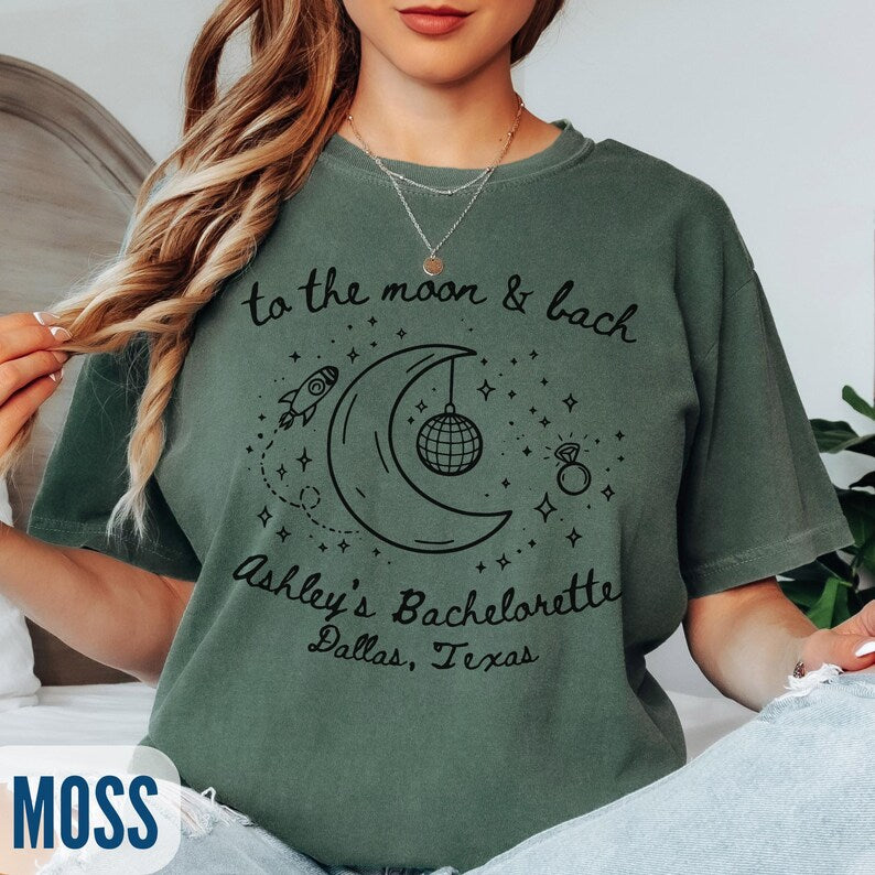 To The Moon and Bach Shirts, Custom Celestial Bachelorette Party T-Shirt, Space Girls Trip Tee