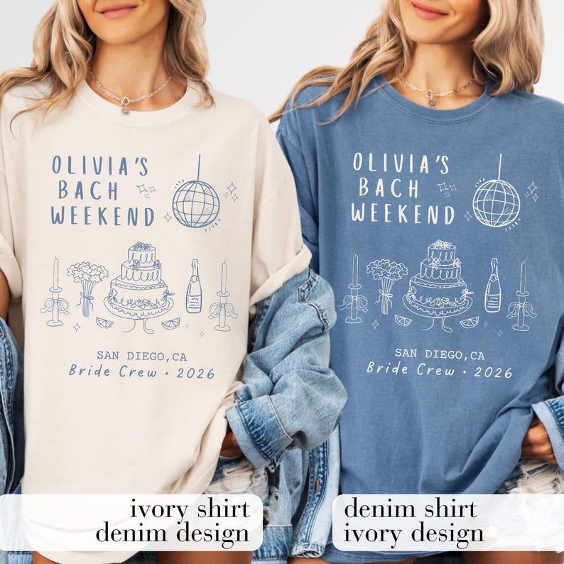 Bachelorette Weekend Shirt for Bride Crew – Personalized Name, Destination & Year, Disco Ball Cake Party Tee for San Diego Trip