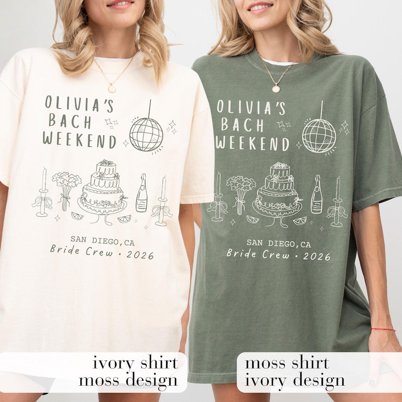 Bachelorette Weekend Shirt for Bride Crew – Personalized Name, Destination & Year, Disco Ball Cake Party Tee for San Diego Trip
