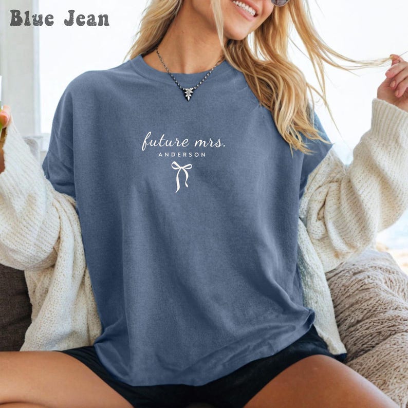 Comfort Colors® Personalized Future Mrs Shirt, Custom Bride To Be Tee, Dainty Bow Fiancee Shirt, Newly Engaged Gift, Future Wife Shirt