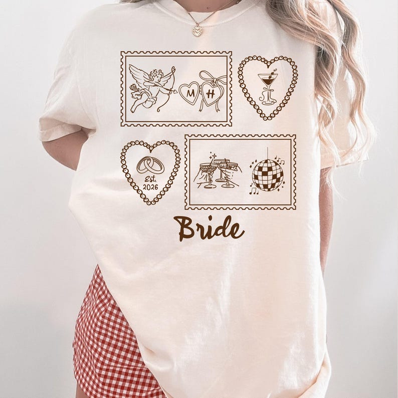 Custom Bachelorette Party Shirt, Retro Stamp Bride Bridesmaid T-shirt, Comfort Colors Bridal Party Tee, Coquette Disco Cherub Wedding Shirt