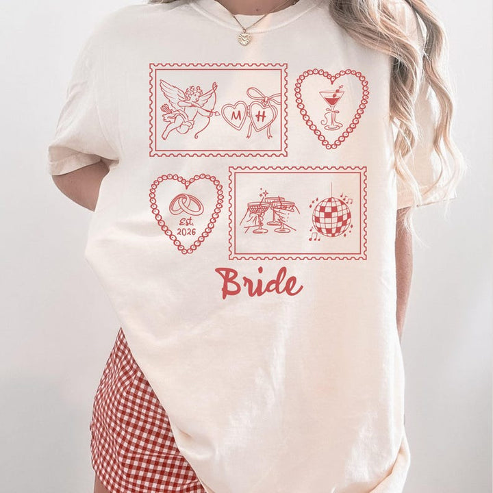 Custom Bachelorette Party Shirt, Retro Stamp Bride Bridesmaid T-shirt, Comfort Colors Bridal Party Tee, Coquette Disco Cherub Wedding Shirt
