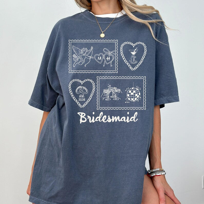 Custom Bachelorette Party Shirt, Retro Stamp Bride Bridesmaid T-shirt, Comfort Colors Bridal Party Tee, Coquette Disco Cherub Wedding Shirt