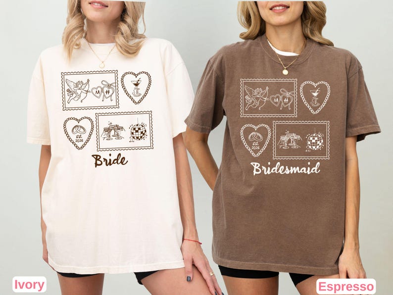 Custom Bachelorette Party Shirt, Retro Stamp Bride Bridesmaid T-shirt, Comfort Colors Bridal Party Tee, Coquette Disco Cherub Wedding Shirt