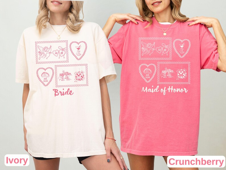 Custom Bachelorette Party Shirt, Retro Stamp Bride Bridesmaid T-shirt, Comfort Colors Bridal Party Tee, Coquette Disco Cherub Wedding Shirt