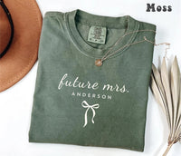 Comfort Colors® Personalized Future Mrs Shirt, Custom Bride To Be Tee, Dainty Bow Fiancee Shirt, Newly Engaged Gift, Future Wife Shirt