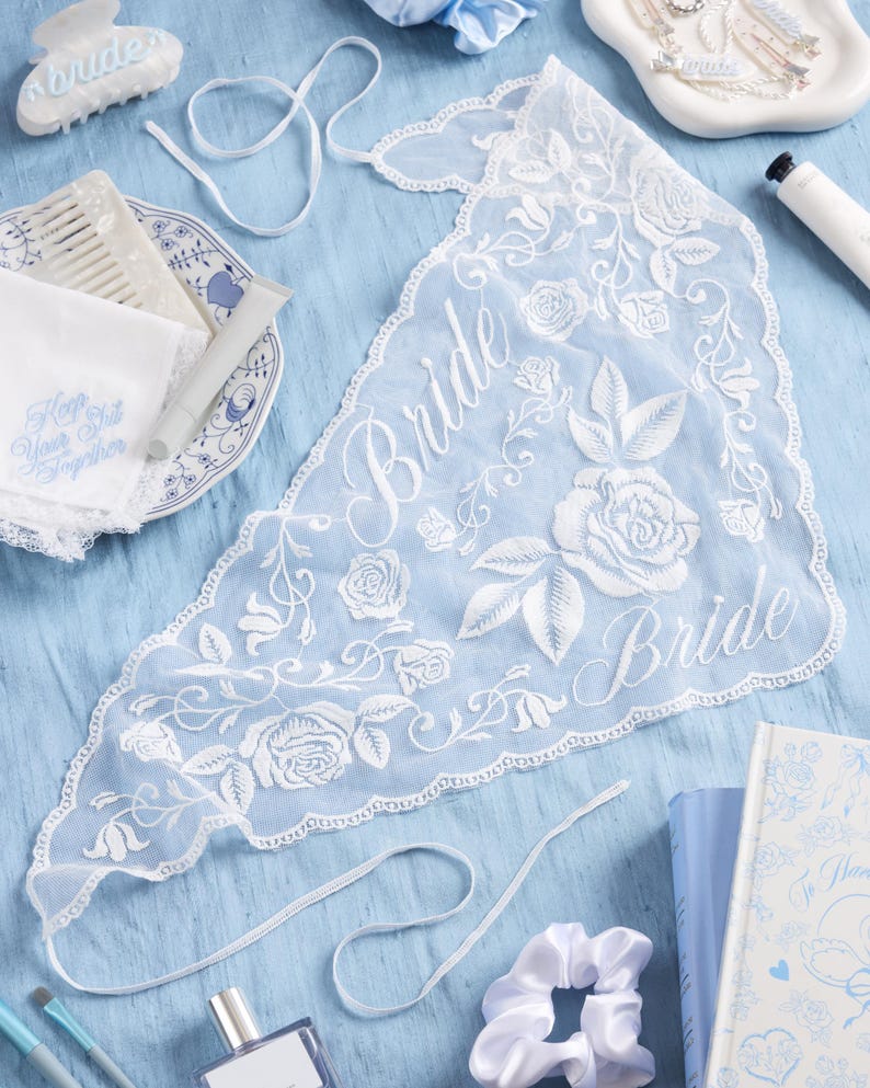 xo, Fetti Bride Lace Headscarf - White Embroidered Head Scarf Bachelorette Party Bridal Shower Engagement Gift Hair Accessories Bride To Be