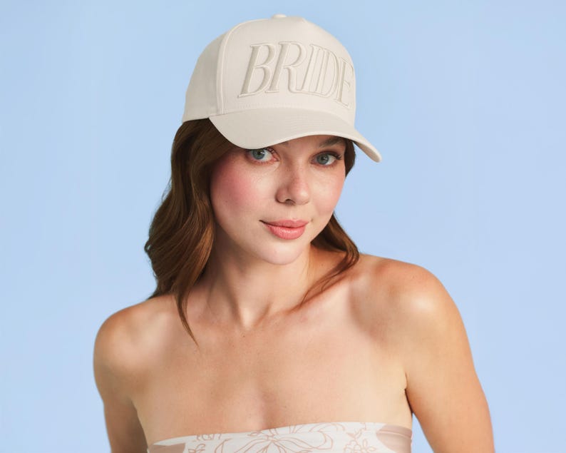 xo, Fetti Bride Embroidered Trucker Hat | Bachelorette Party Gift, Cotton 5 Panel Hat, Neutral Ivory Cap, Bridal Shower, Tonal, Accessory