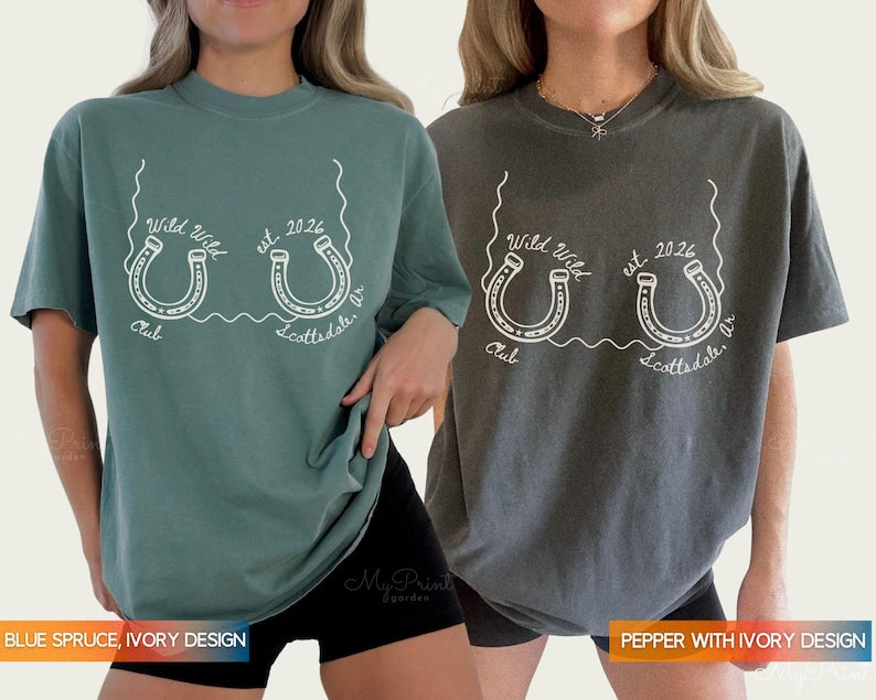 Wild Wild Wife Custom Cowgirl Bachelorette Shirts, One Lucky Bride Bach Merch, Personalized Nashville Texas Austin Bridal Party T-Shirts