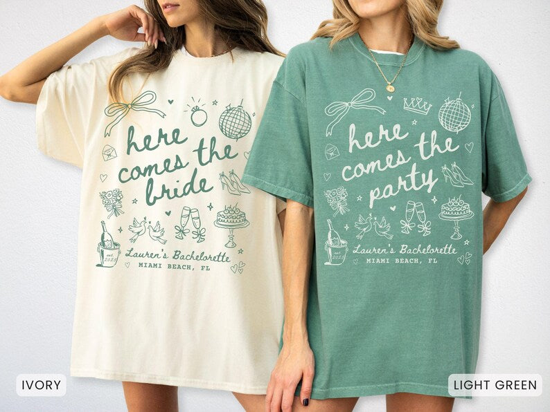 Custom Retro Bachelorette Shirts, Here Comes The Bride TShirt, Disco Bachelorette Party Tees, Luxury Bachelorette Merch, Bridesmaid Gifts